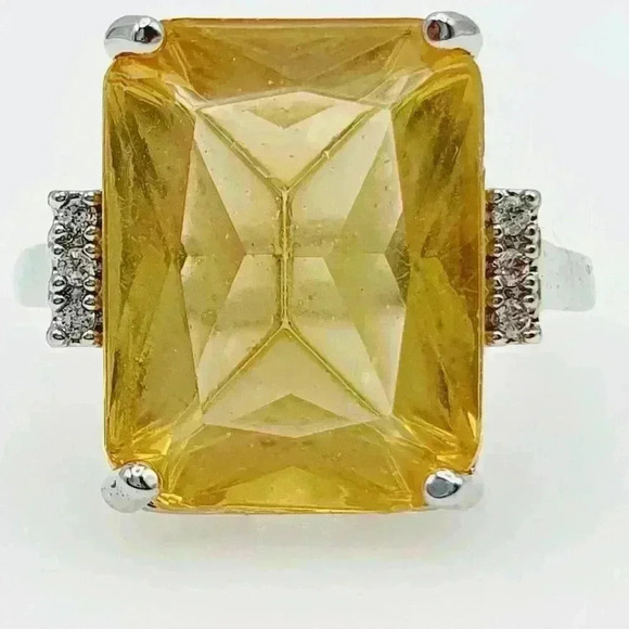 🍁Hyperbole With Huge Yellow CZ Prong Setting Ring, GPMB1492 - Picture 3 of 4
